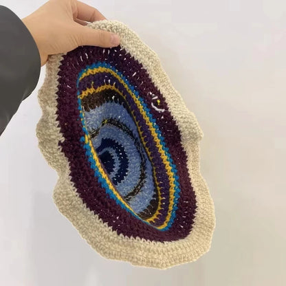 Korean Retro Flower Crochet Knitted Hollow Bucket Hat