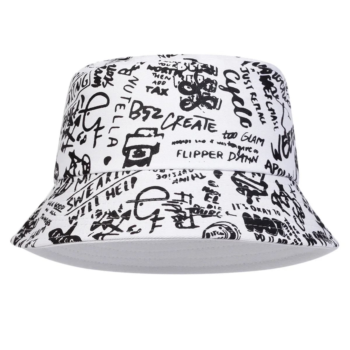 Unisex 88 Black White Graffiti Print Personality Bucket Hats