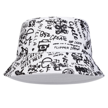 Unisex 88 Black White Graffiti Print Personality Bucket Hats