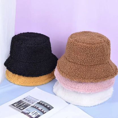 Winter Lamb Wool Fisherman Bucket Hat