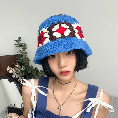 Women Hollow Flower Crochet Autumn Winter Bucket Hat