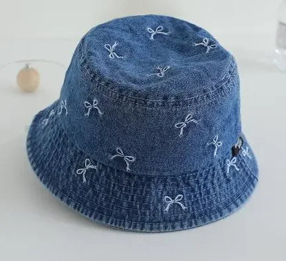 Baby Bow Pattern Denim Kids Bucket Hat