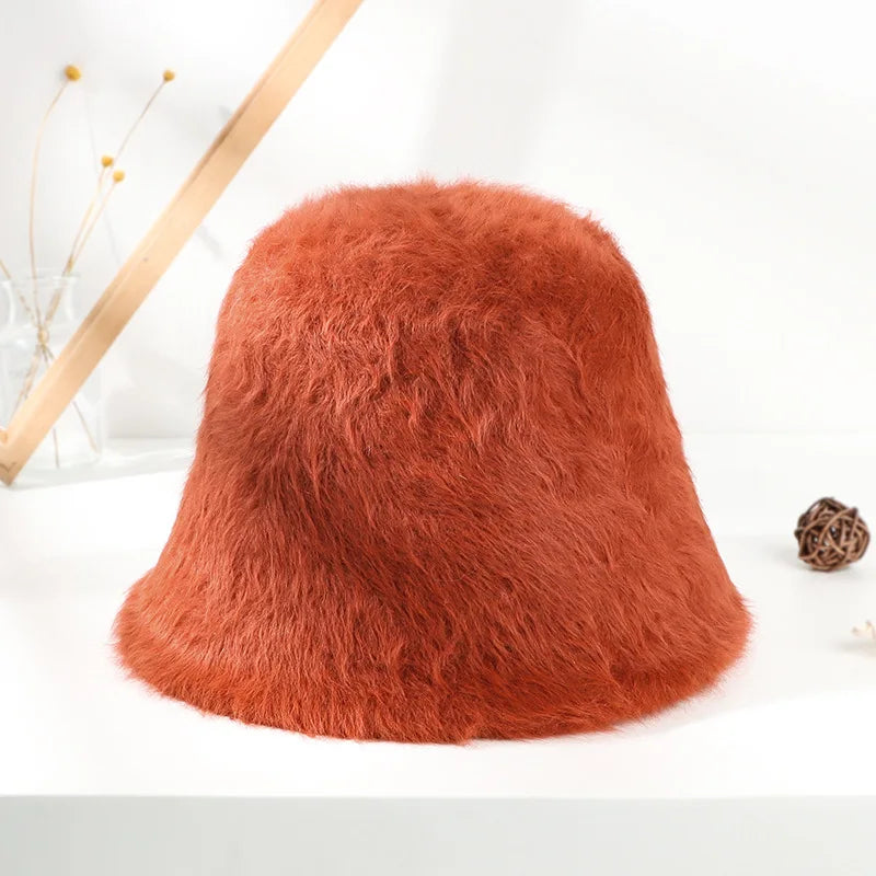 Angora Fluffy Autumn Winter Bucket Hat