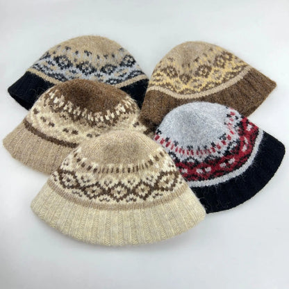 Winter Warm Wool Knitted Retro Women Bucket Hat