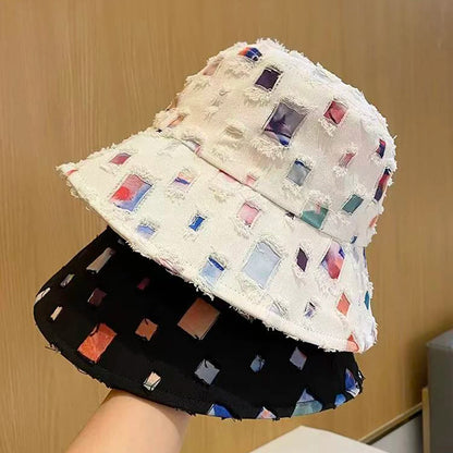 Ripped Style Wide Brimmed Bucket Hat