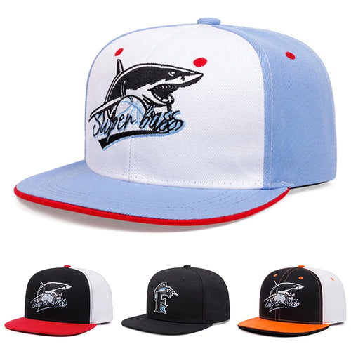 Creative Shark Embroidered Streetwear Flat Brim Snapback Cap