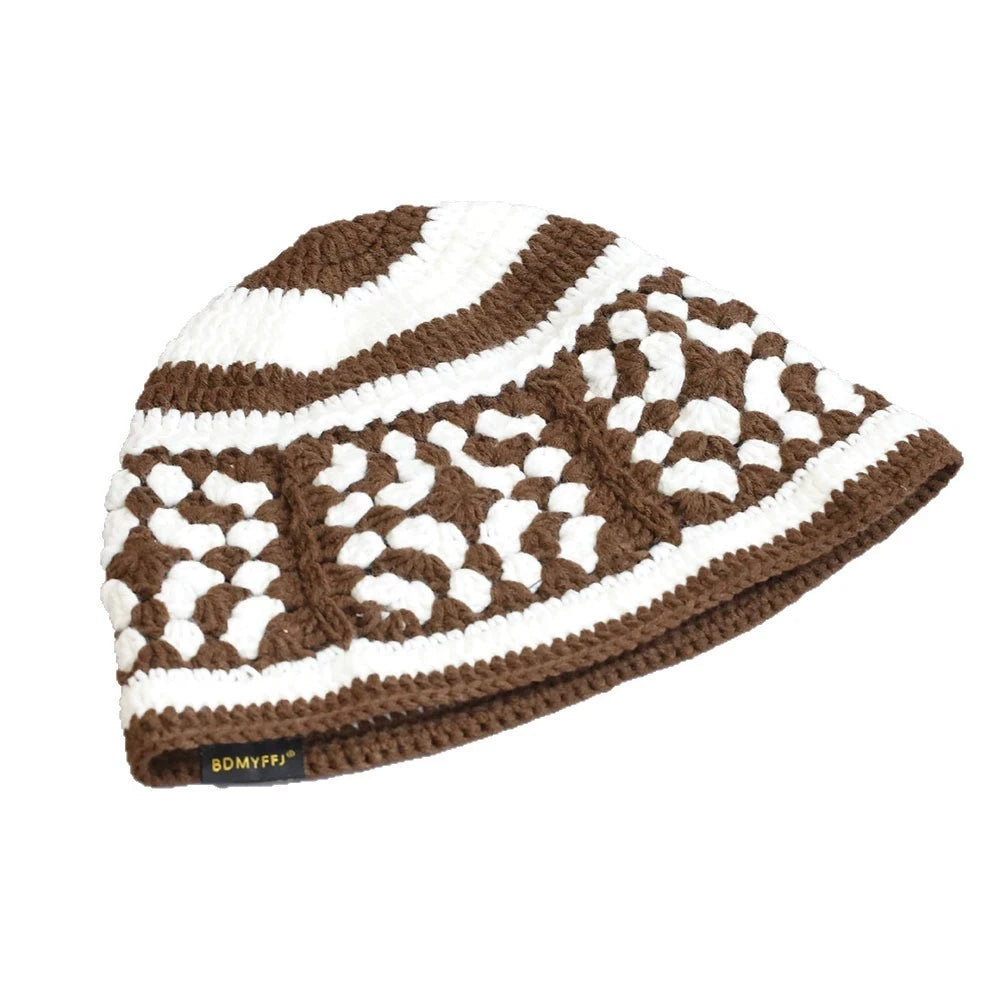 Ethnic Crochet Hollow Two Tone Bucket Hat