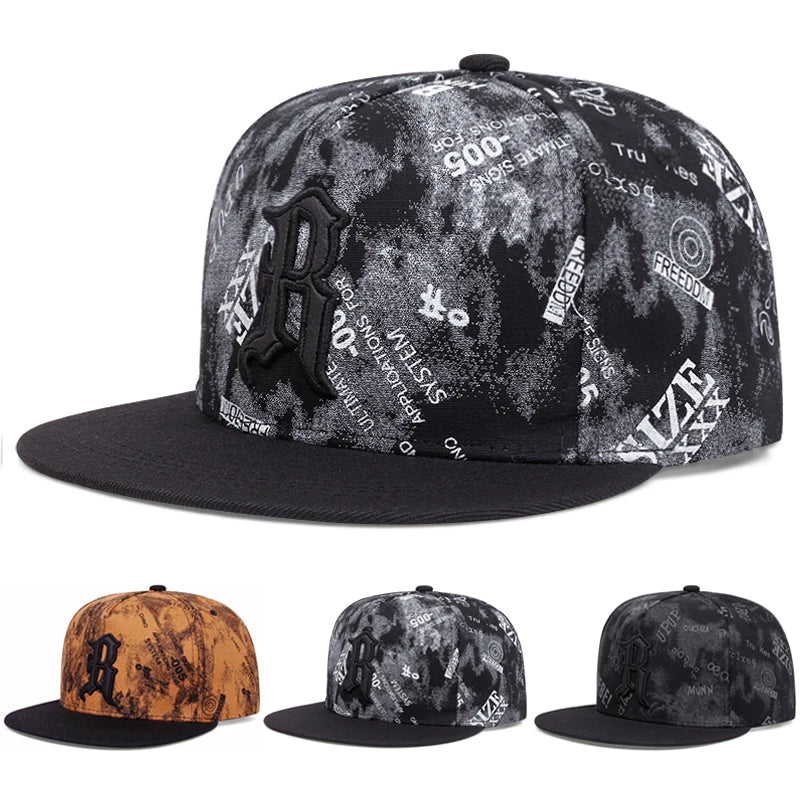 R Embroidered Streetwear Flat Brim Hip Hop Cap Unisex