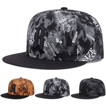 R Embroidered Streetwear Flat Brim Hip Hop Cap Unisex
