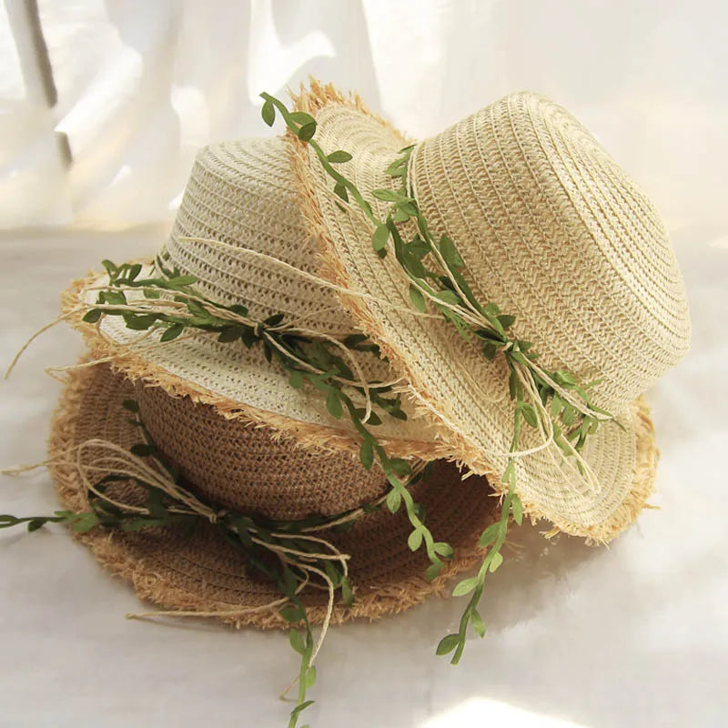 Womens Rattan Weave Wide Brim Bow Bucket Hat