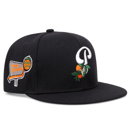 P Leaf Fruit Embroidered Flat Brim Baseball Hat