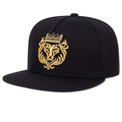 Unisex Lion Embroidered Cotton Hip Hop Snapback Cap