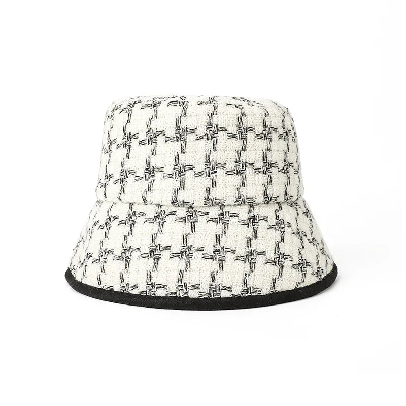 Plaid Fashion Flat Top Winter Bucket Hat