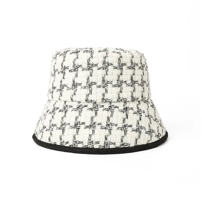 Plaid Fashion Flat Top Winter Bucket Hat
