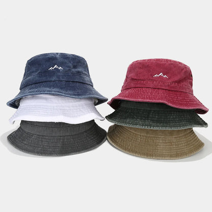 Vintage Mountain Embroidery Outdoor Hiking Bucket Hat