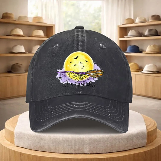 Witch Broom Moon Night Denim Baseball Cap