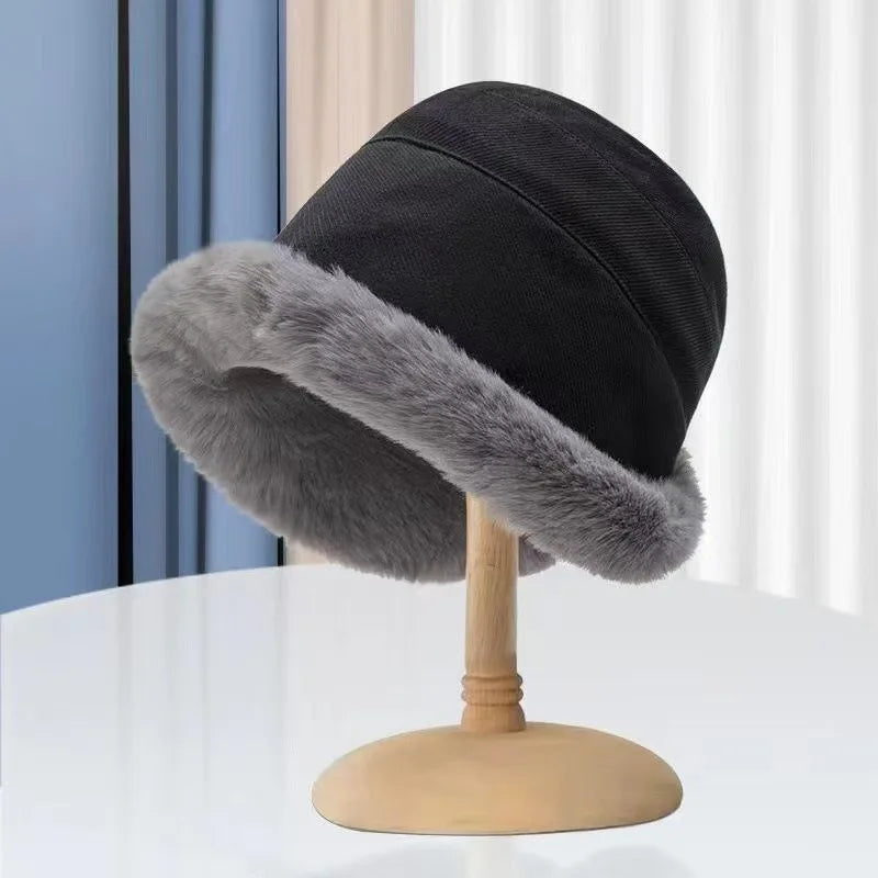 Rabbit Fur Winter Plush Ear Protection Bucket Hat