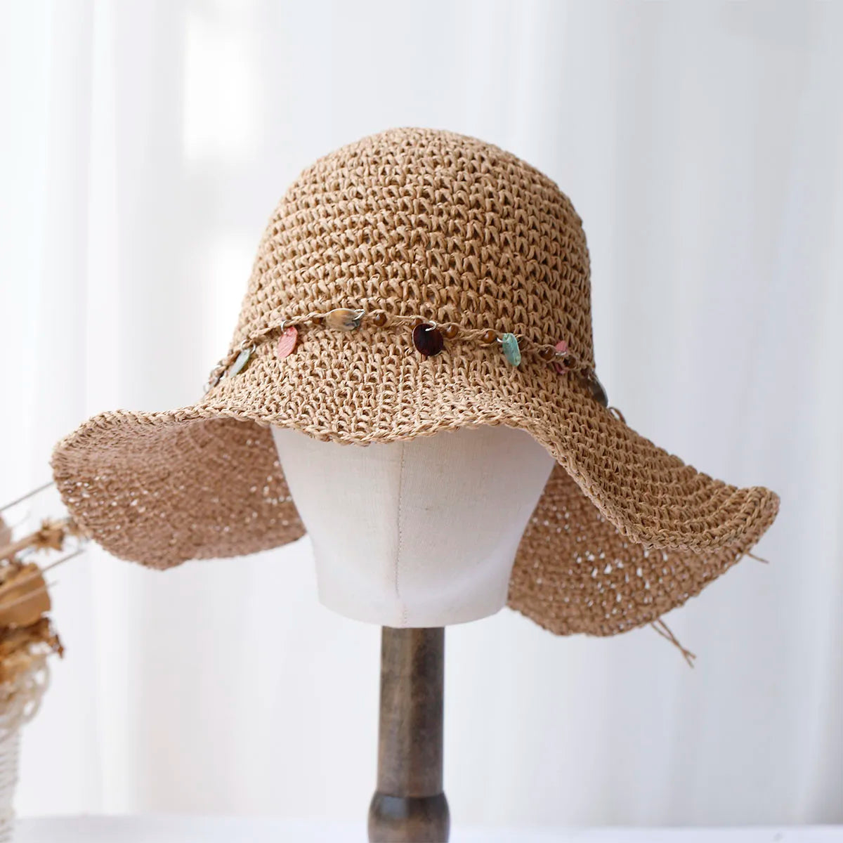 Multicolor Crochet Foldable Straw Bucket Hat