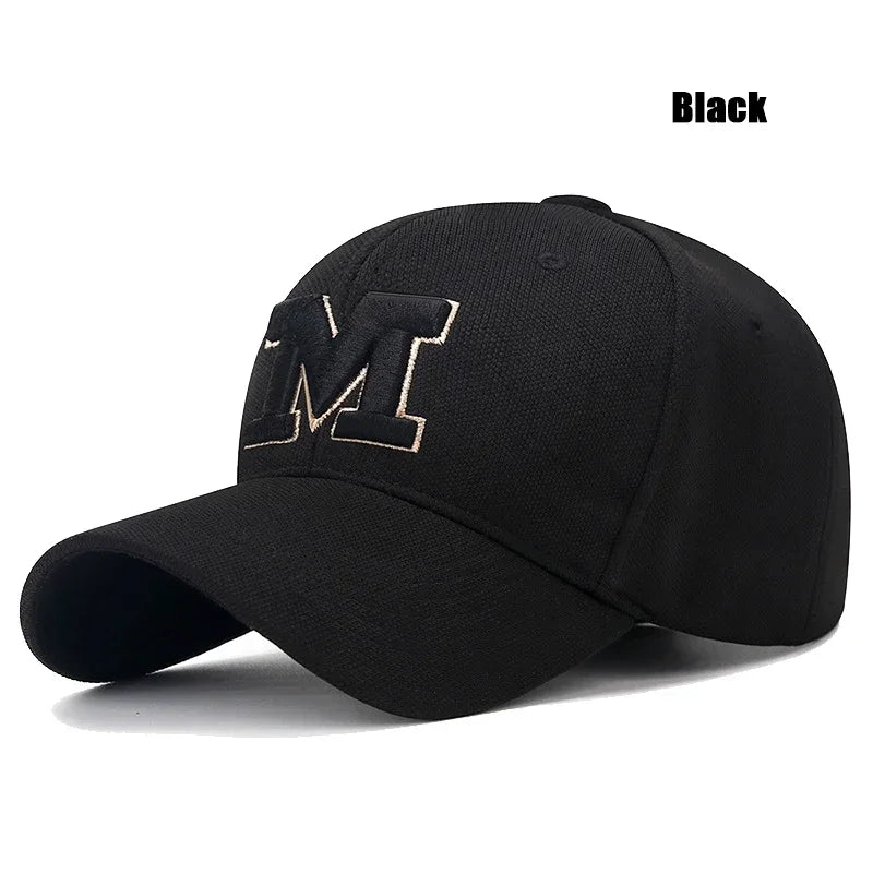 M Letter Gold Embroidery Premium Baseball Cap