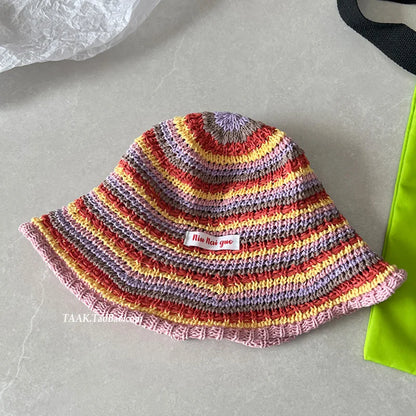Summer Rainbow Striped Foldable Handmade Bucket Hat
