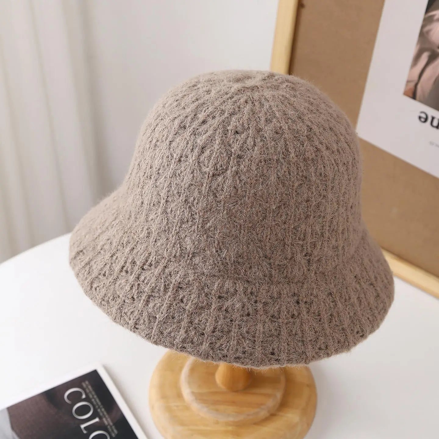 Vintage French Knit Round Top Bucket Hat