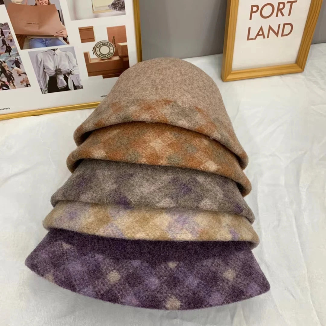 Wool Plaid Edge Bucket Hat