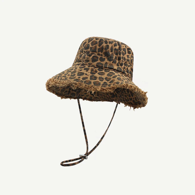 Leopard Print Wide Brim Unisex Sun Bucket Hat