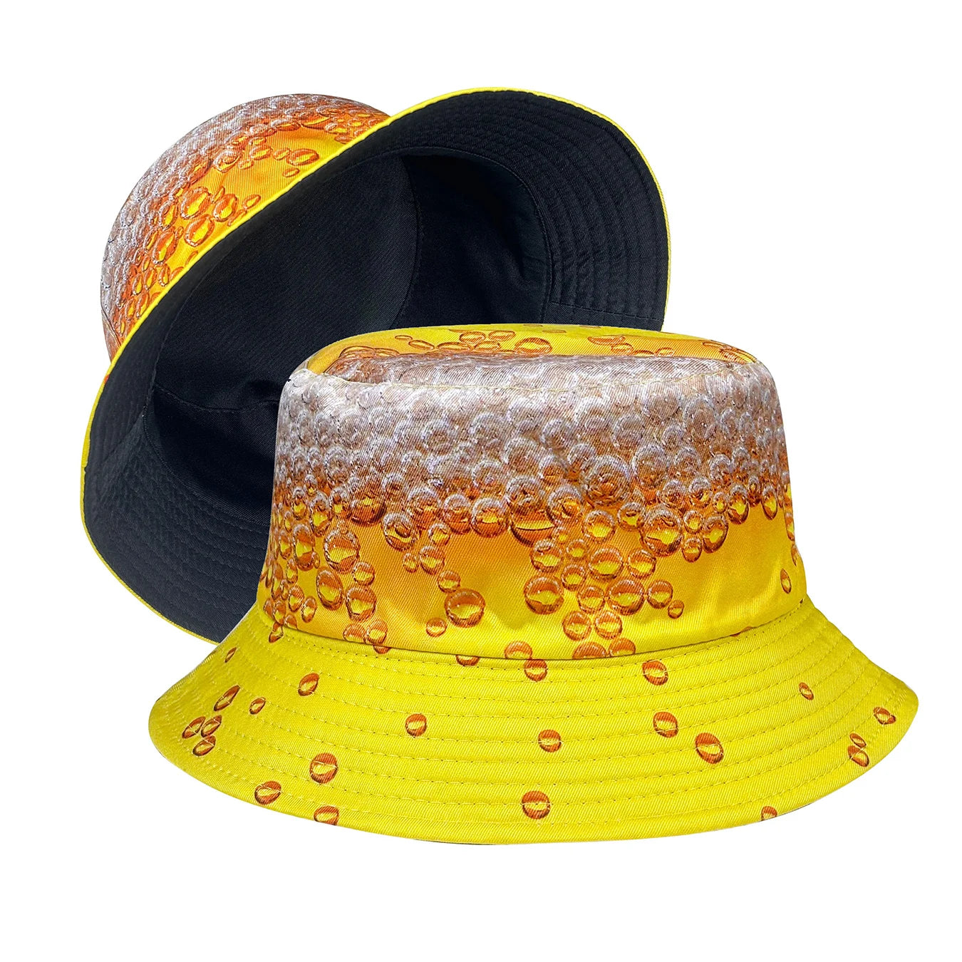 Yellow Beer Bubble Reversible Festival Bucket Hat