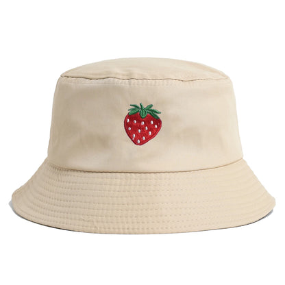 Korean Style Embroidered Strawberry Fisherman Hat