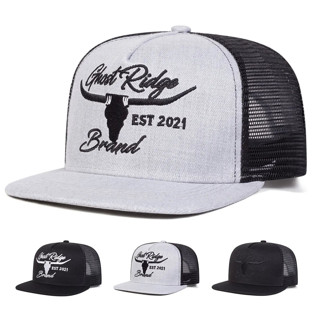 Bullhead Letter Embroidery Mesh Snapback Cap