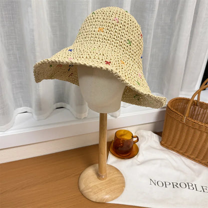 Hand Crocheted Colorful Straw Summer Bucket Hat