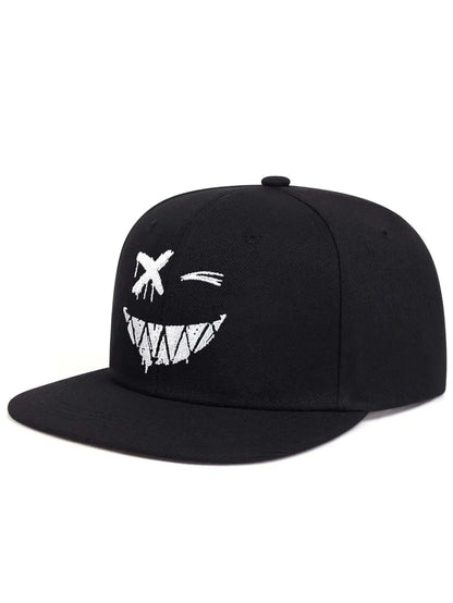 Grin Embroidery UV Protection Cotton Snapback Cap