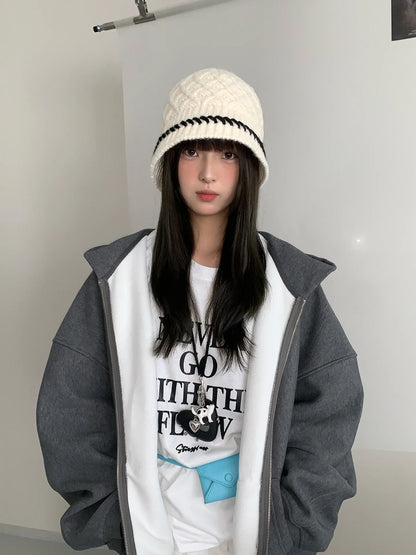 Retro Twisted Knit Winter Bucket Hat
