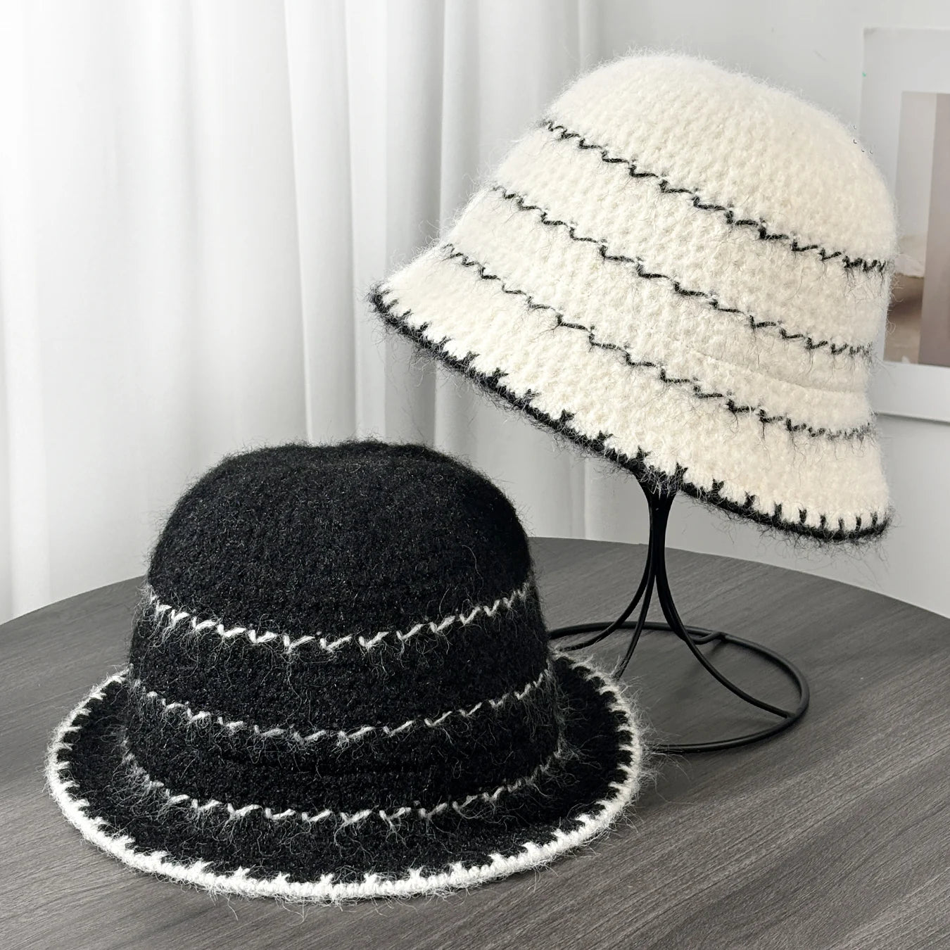 Plush Striped Winter Bucket Hat