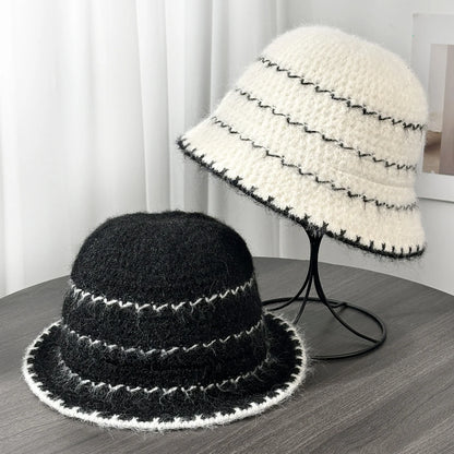 Plush Striped Winter Bucket Hat