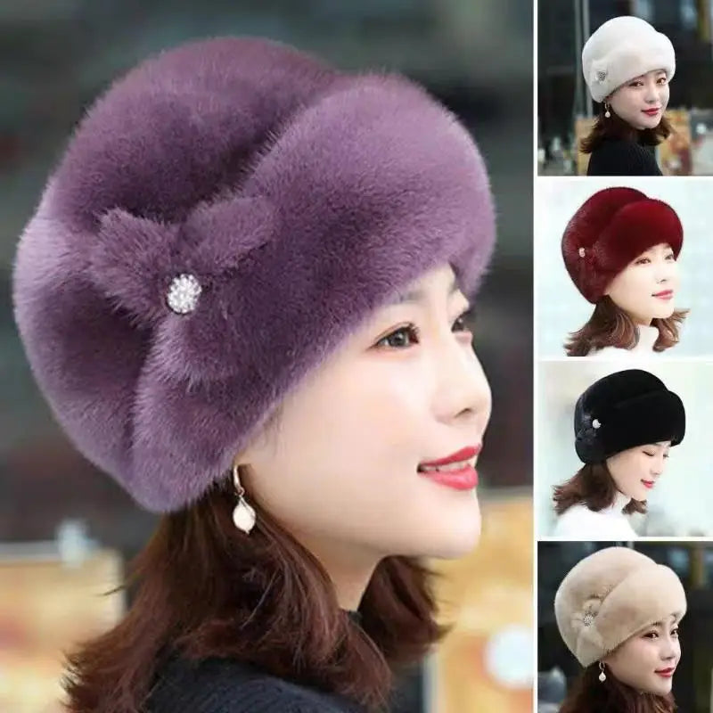 Faux Fur Flower Winter Bucket Hat