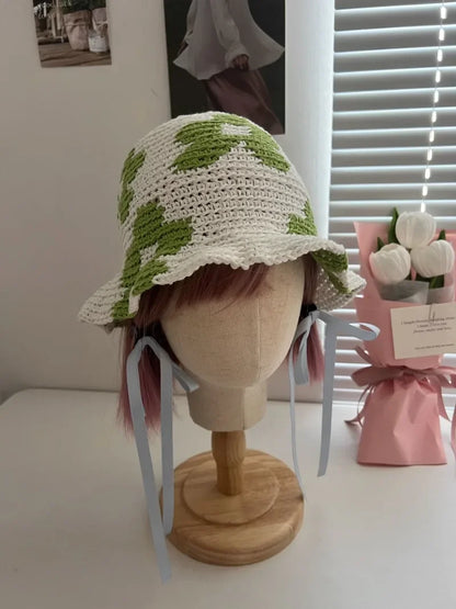 Korean Flower Cotton Crochet Sun Bucket Hat