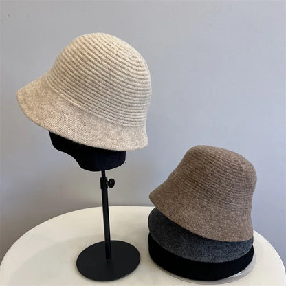 Korean Retro Solid Knitted Winter Bucket Hat