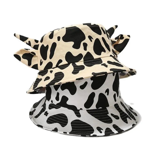 Cotton Cartoon Cow Print Outdoor Travel Bucket Hat