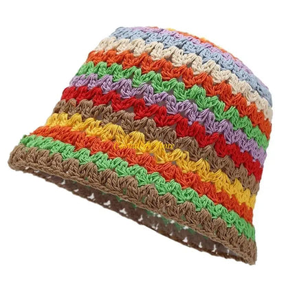Summer Rainbow Color Crochet Sunshade Bucket Hat