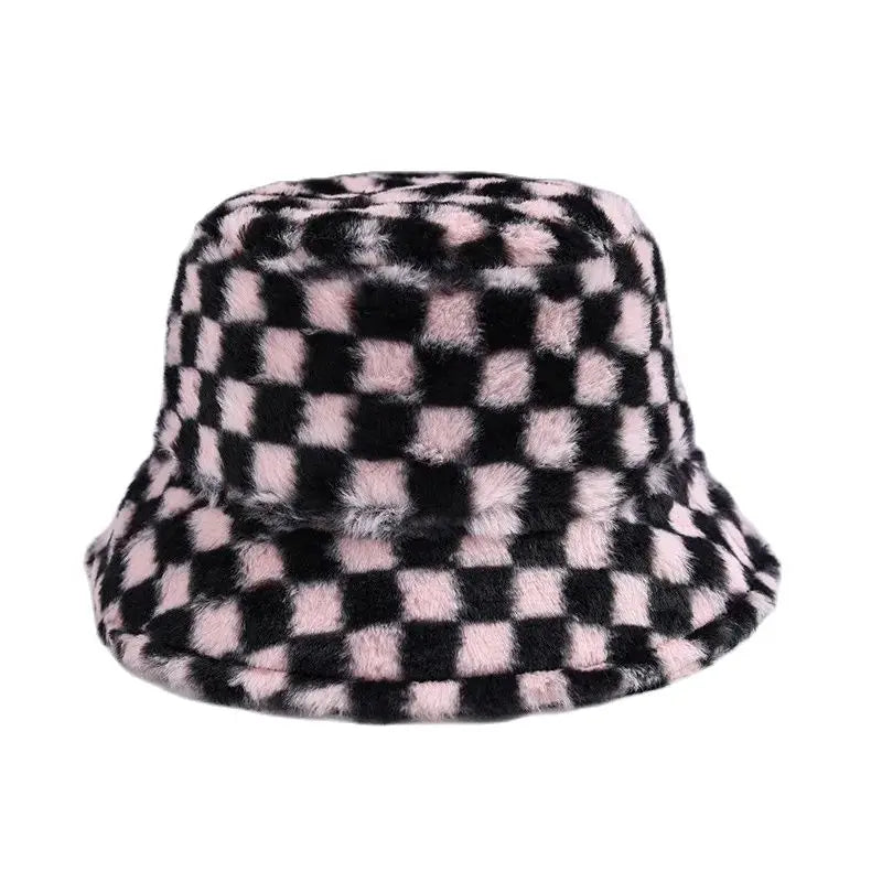 Women's Checkerboard Plush Bucket Hat