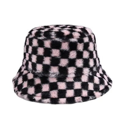 Women's Checkerboard Plush Bucket Hat