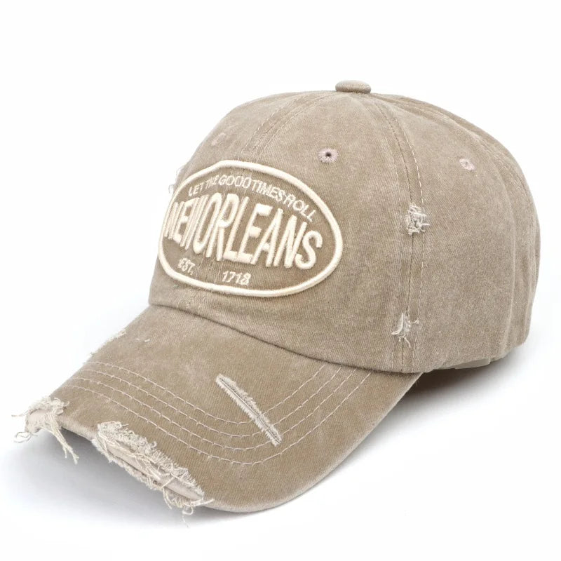 Vintage Letter Embroidered Washed Cotton Baseball Cap