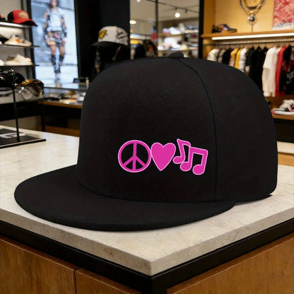 Peace Love Music Graphic Snapback Cap