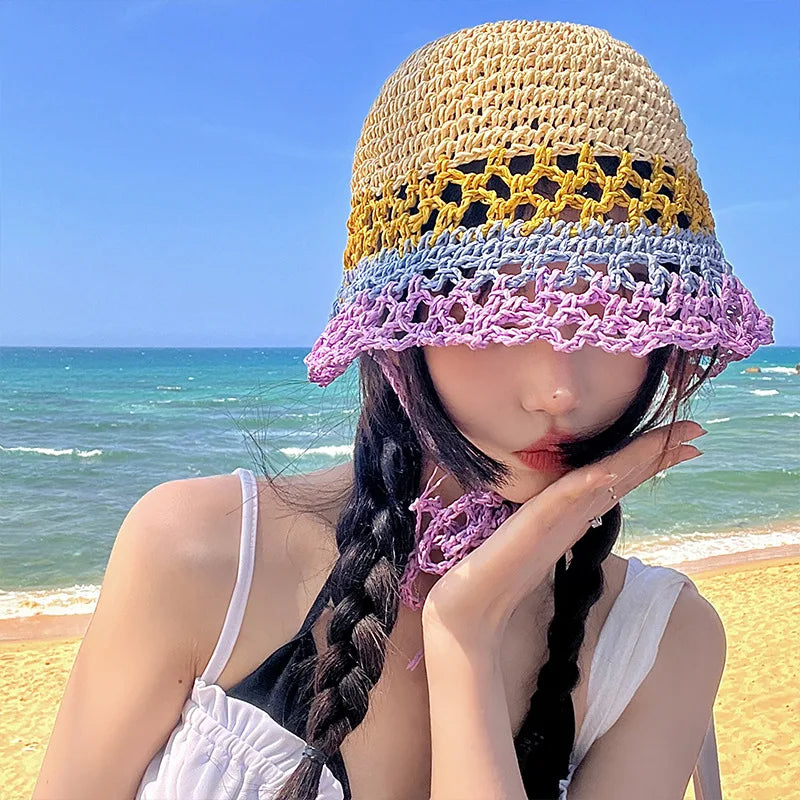 Woven Hollow Breathable Korean Style Women Bucket Hat
