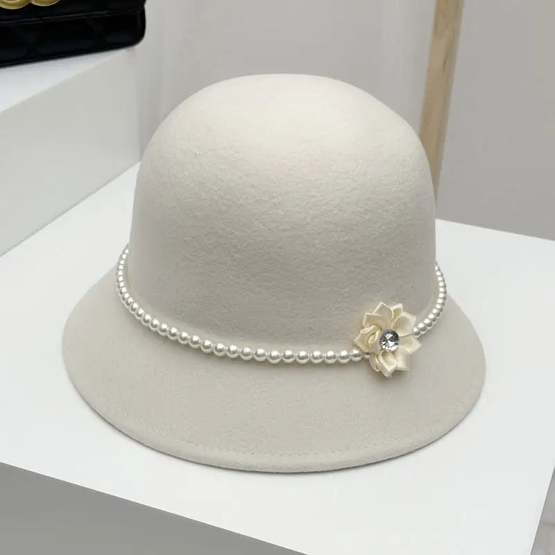 Pearl Embellished French Vintage Bucket Hat