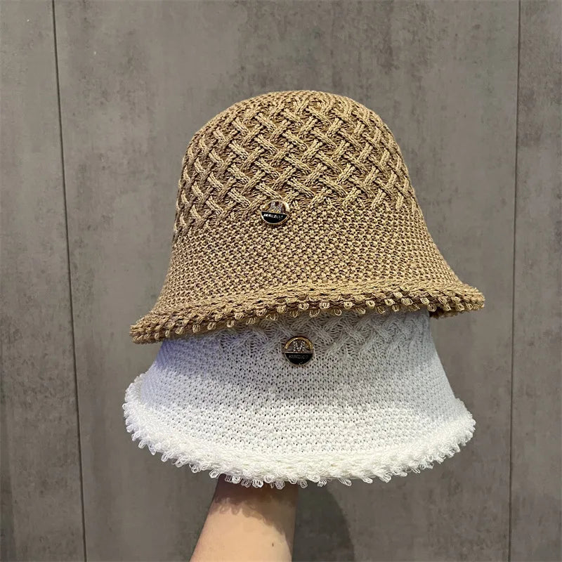Japanese Minimalist Hollow Bucket Hat Women