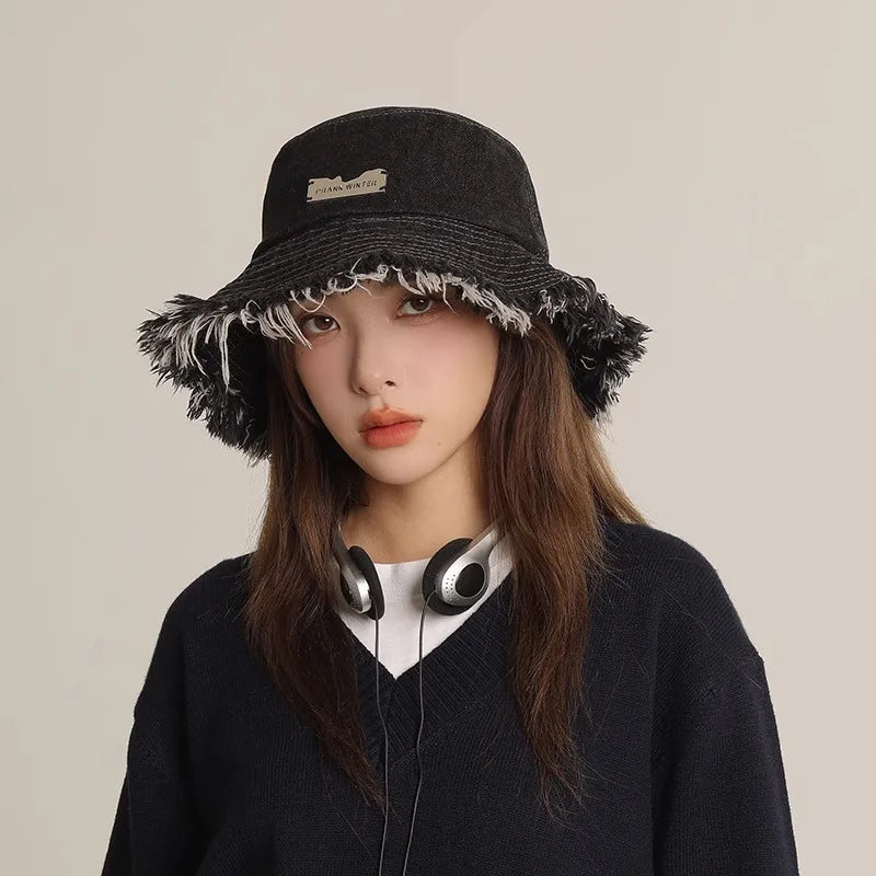 Vintage Frayed Denim Bucket Hat