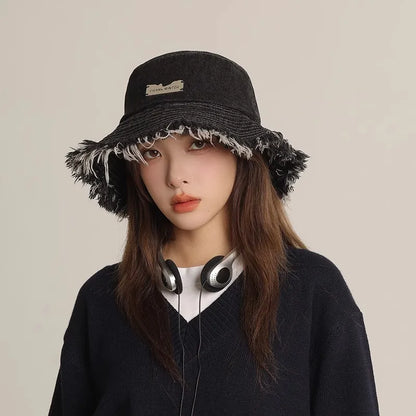 Vintage Frayed Denim Bucket Hat