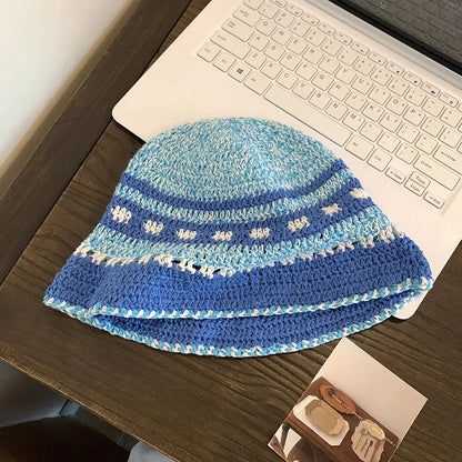 Ins Retro Contrasting Striped Versatile Bucket Hat